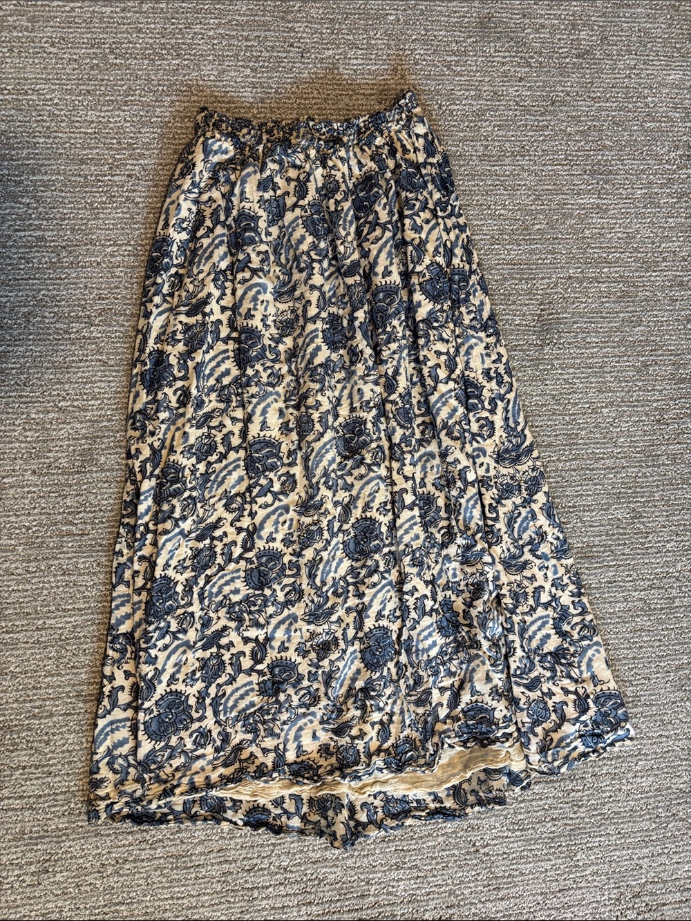 NATURAL LIFE Cream Maxi Skirt with Navy Floral Lace Pattern